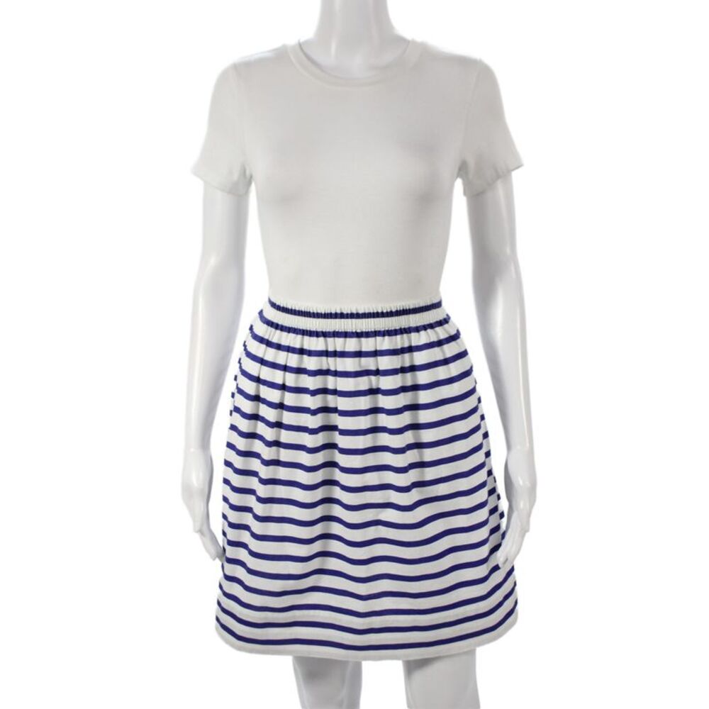 J Crew Women A-Line Mini White Striped Cotton Skirt Petite Size 00